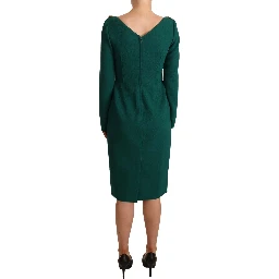 Green Stretch Crepe Crystal Midi Dress