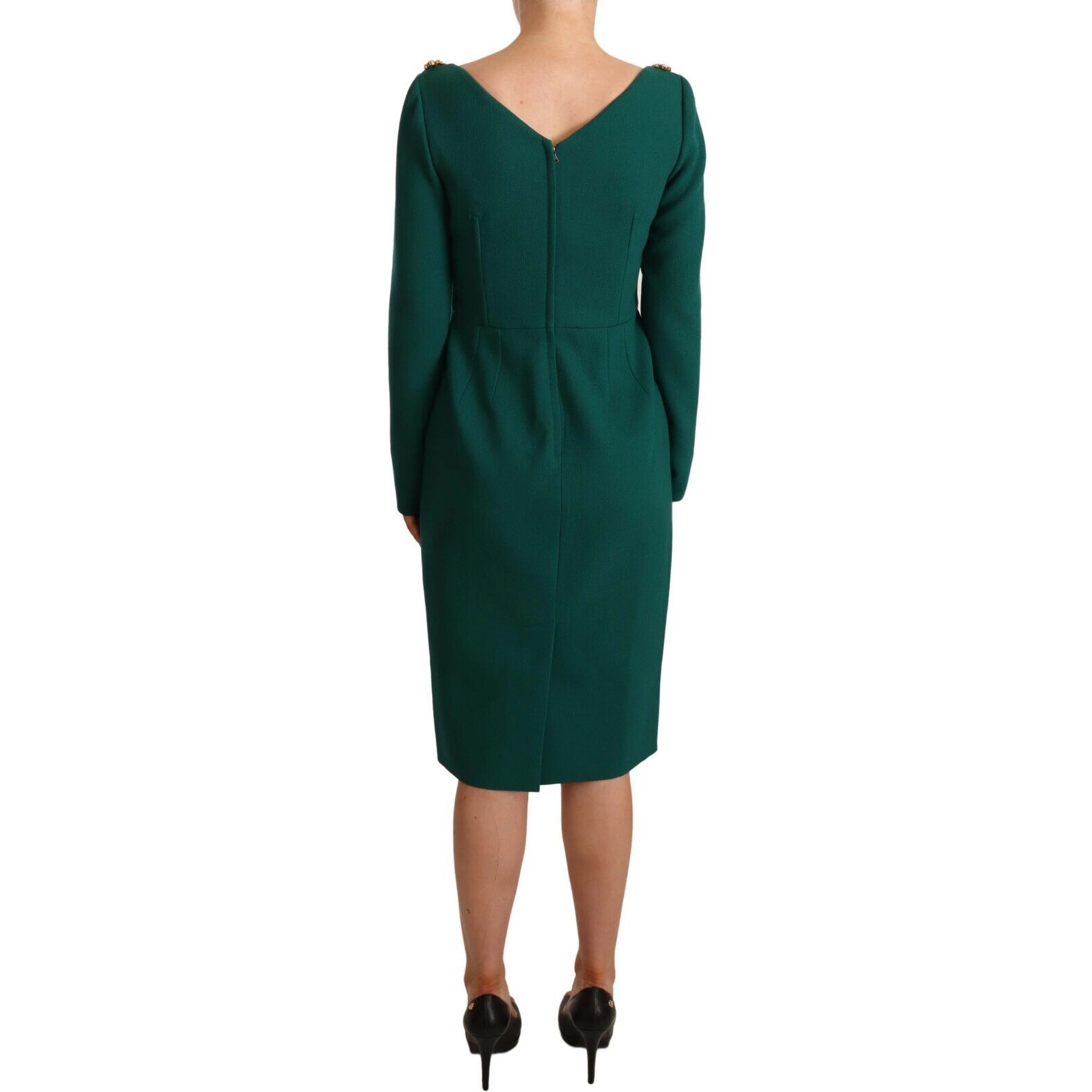 Green Stretch Crepe Crystal Midi Dress