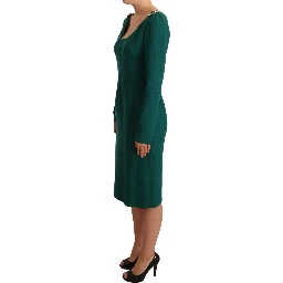 Green Stretch Crepe Crystal Midi Dress