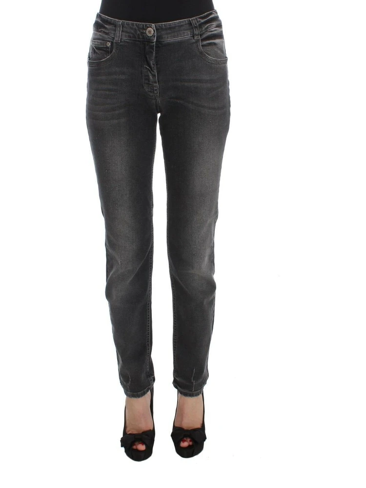 Gray Wash Cotton Blend Stretch Jeans Pants
