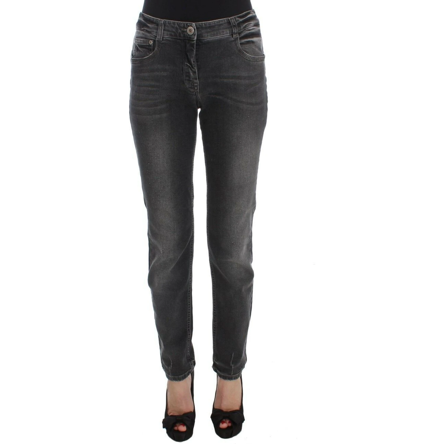 Gray Wash Cotton Blend Stretch Jeans Pants