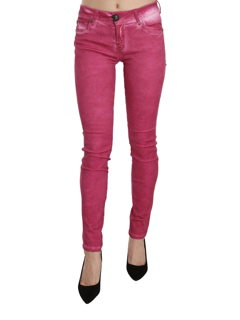 Pink Velvet Mid Waist Skinny Trouser Pants