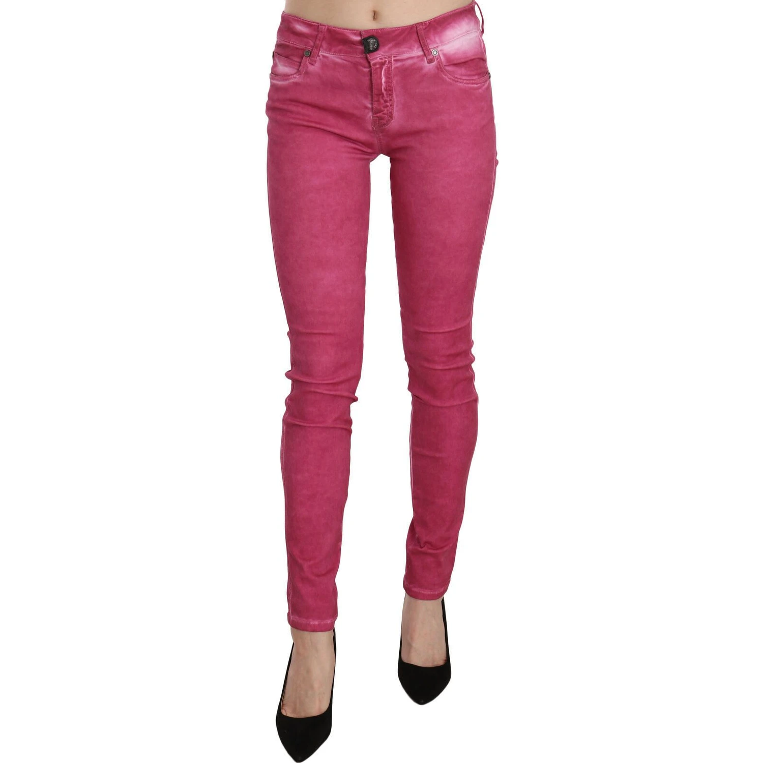 Pink Velvet Mid Waist Skinny Trouser Pants