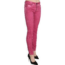 Pink Velvet Mid Waist Skinny Trouser Pants