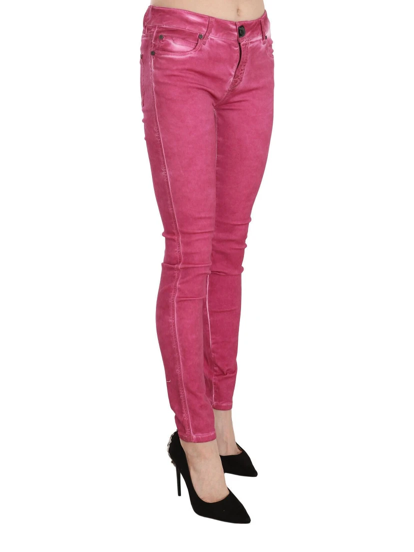 Pink Velvet Mid Waist Skinny Trouser Pants