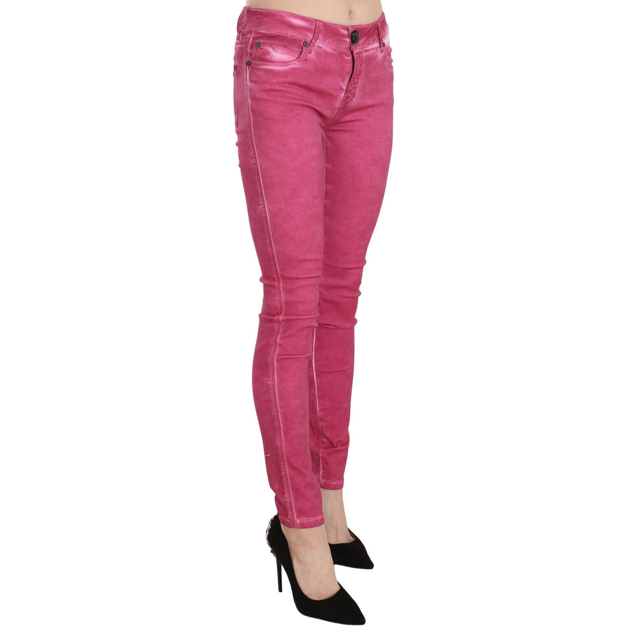 Pink Velvet Mid Waist Skinny Trouser Pants