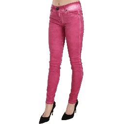 Pink Velvet Mid Waist Skinny Trouser Pants