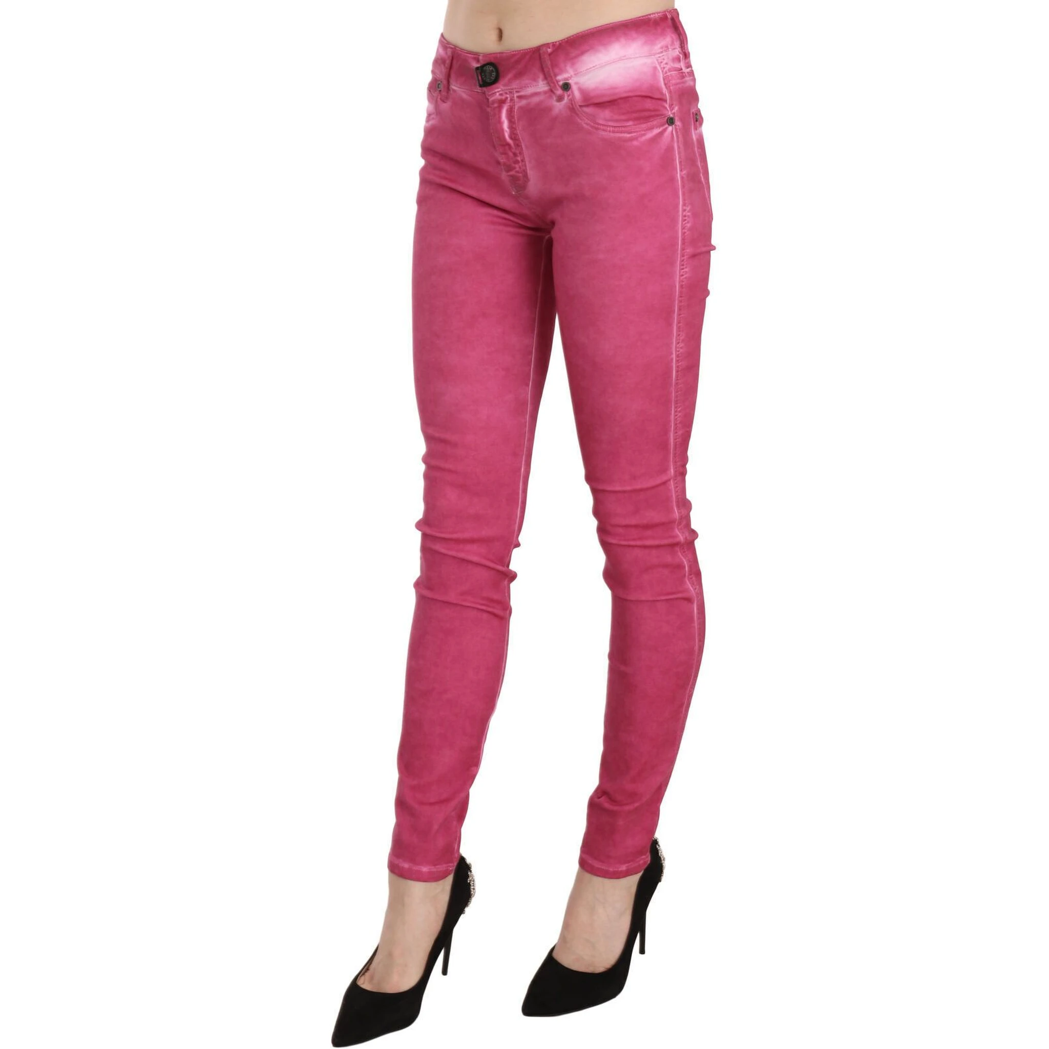 Pink Velvet Mid Waist Skinny Trouser Pants