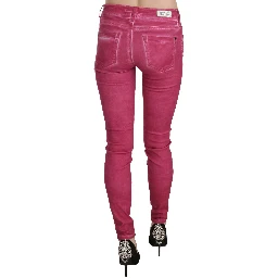 Pink Velvet Mid Waist Skinny Trouser Pants