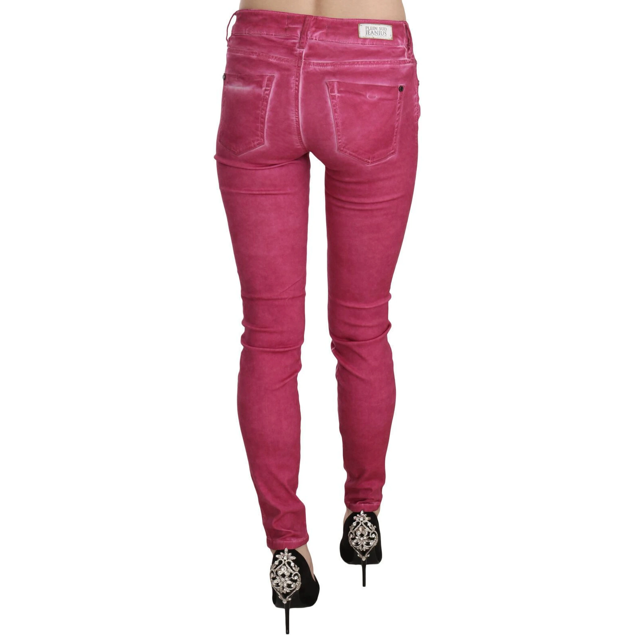 Pink Velvet Mid Waist Skinny Trouser Pants