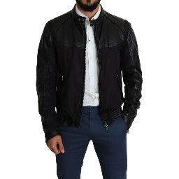 Black Nylon Full Zip Men Bomber Coat Jacket
