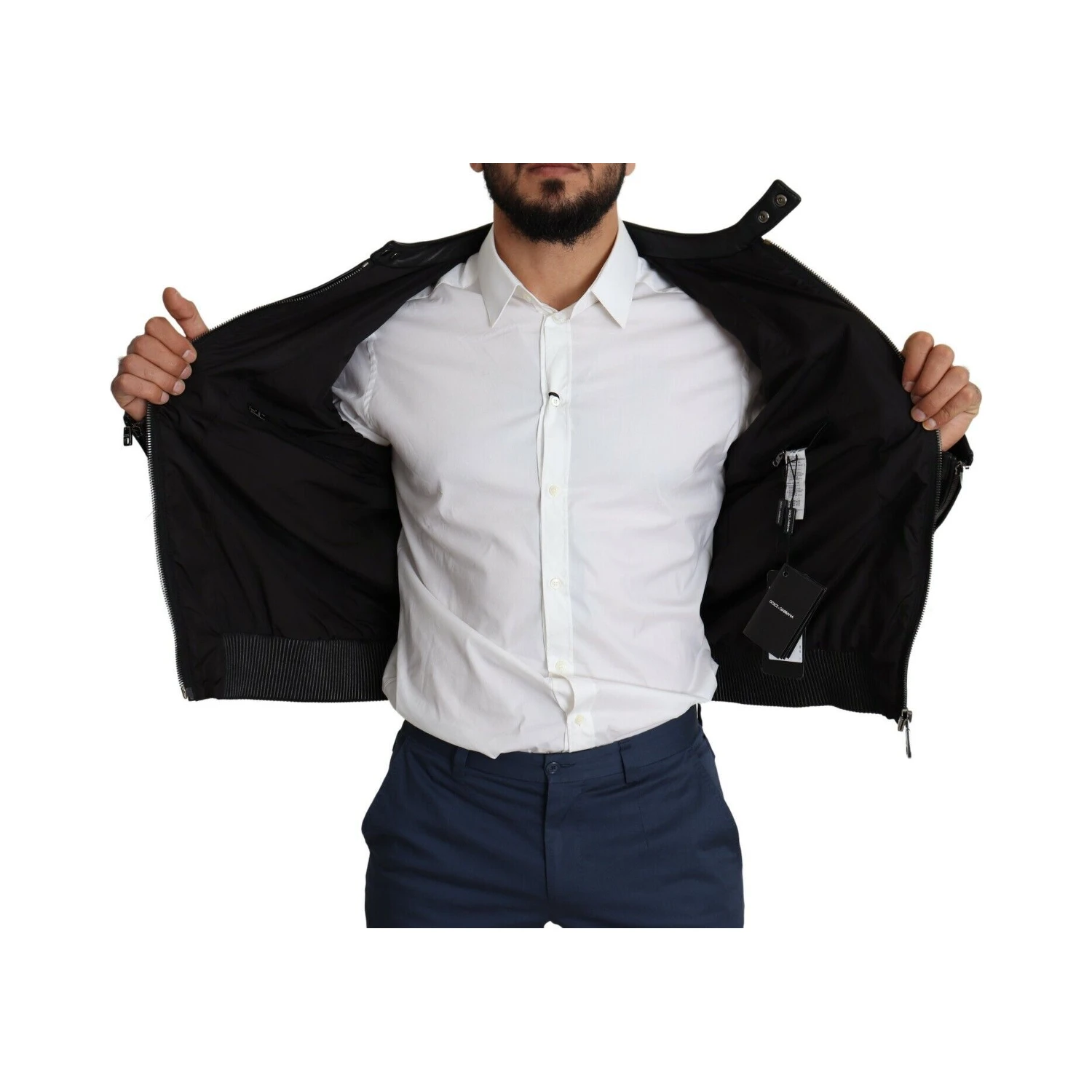 Black Nylon Full Zip Men Bomber Coat Jacket