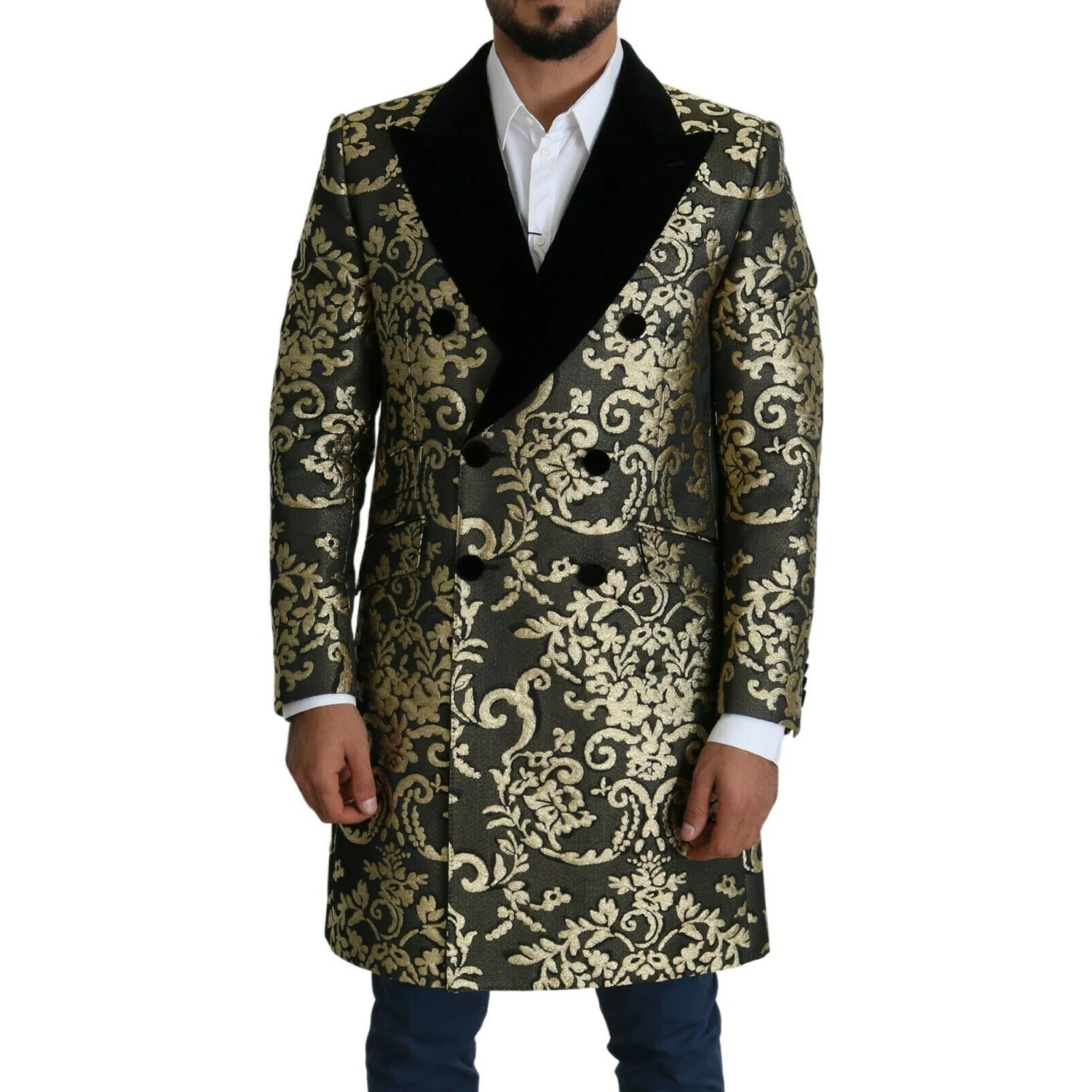 Black Gold Jacquard Long Coat SICILIA Jacket
