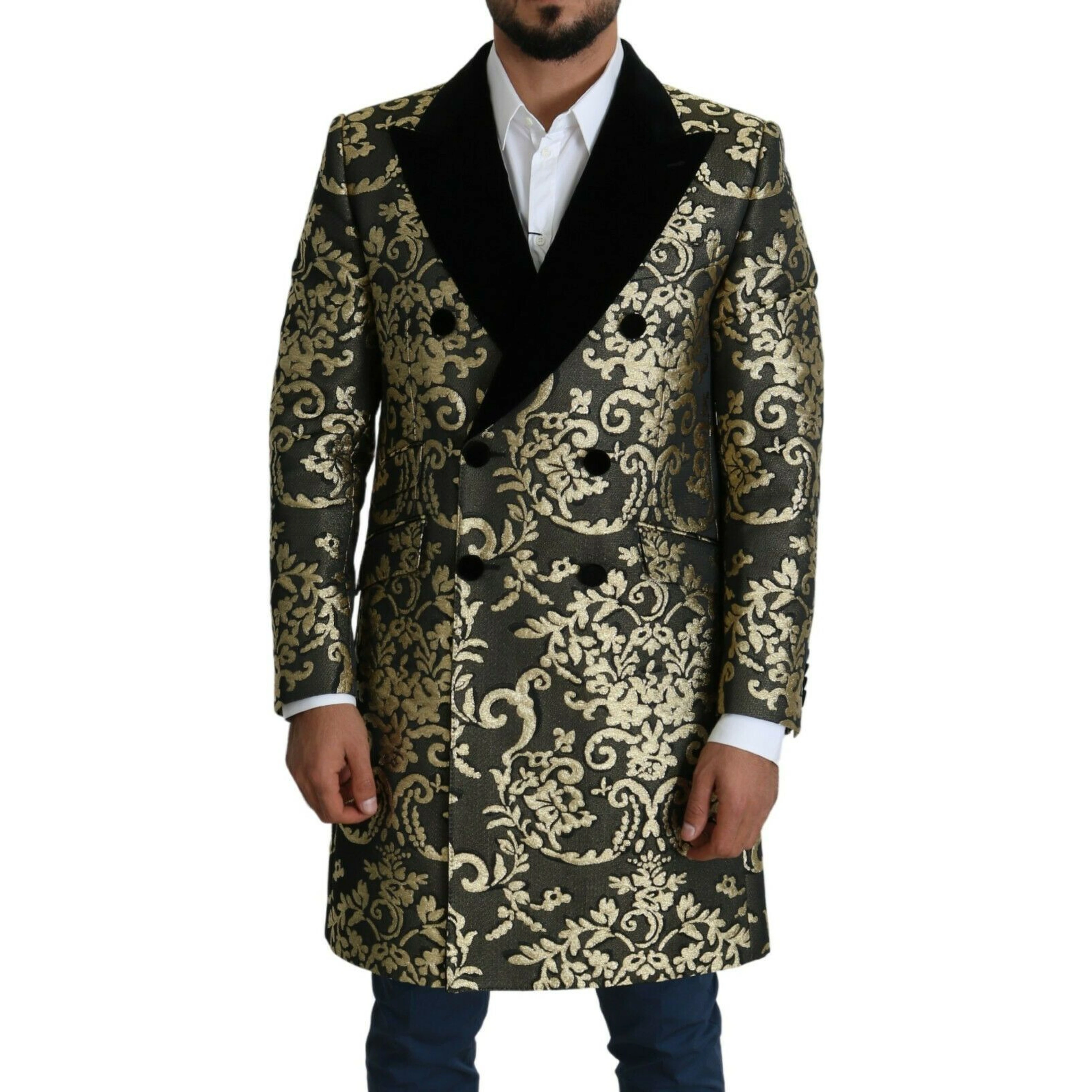 Black Gold Jacquard Long Coat SICILIA Jacket