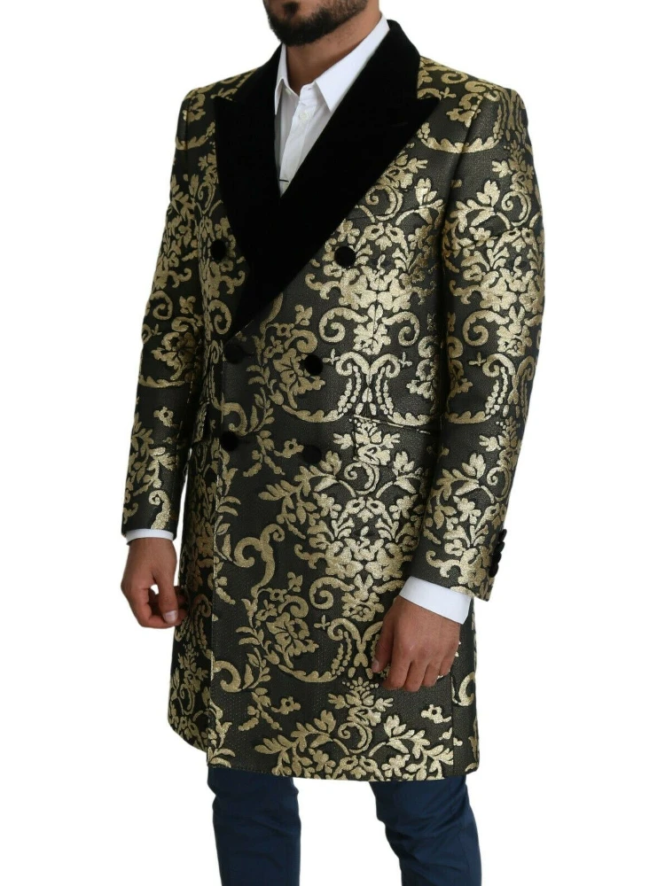 Black Gold Jacquard Long Coat SICILIA Jacket alternative