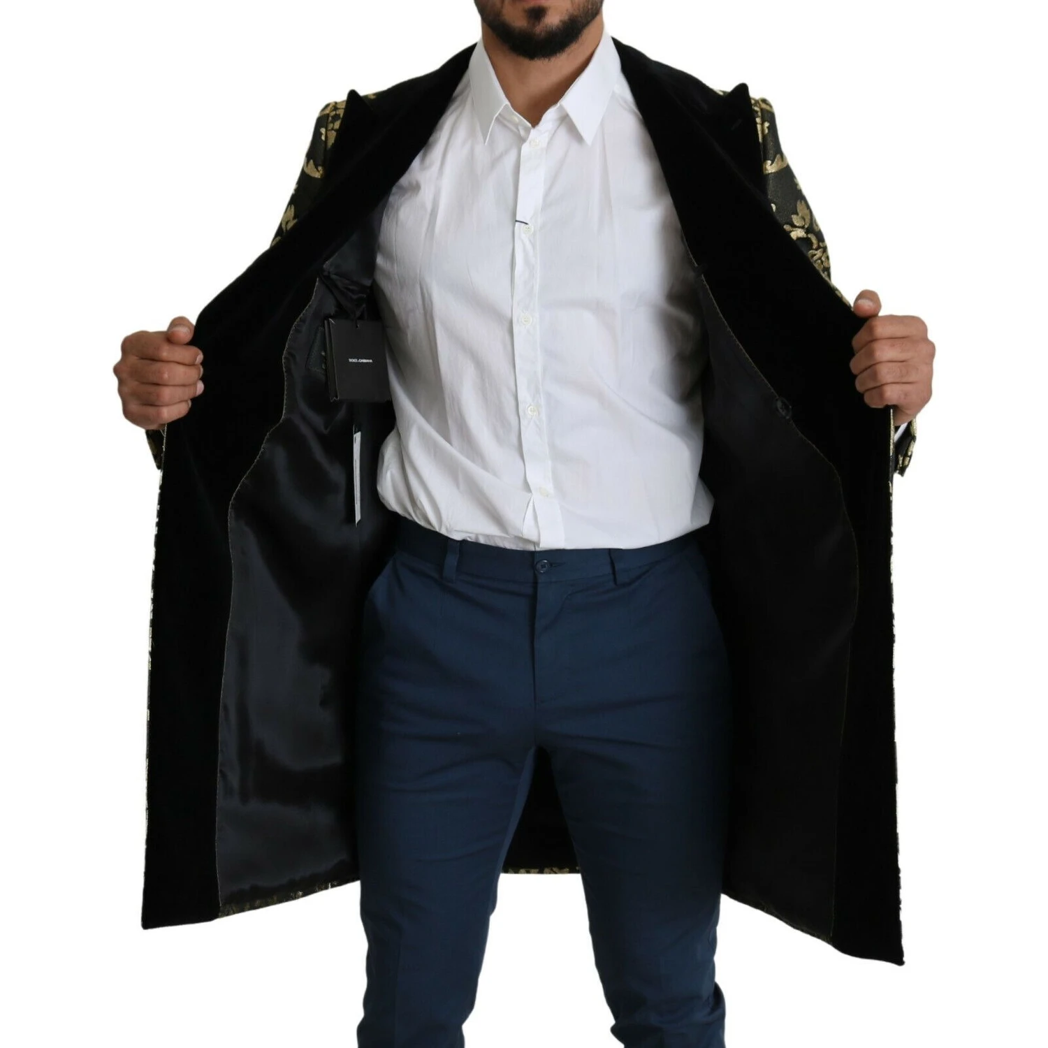 Black Gold Jacquard Long Coat SICILIA Jacket