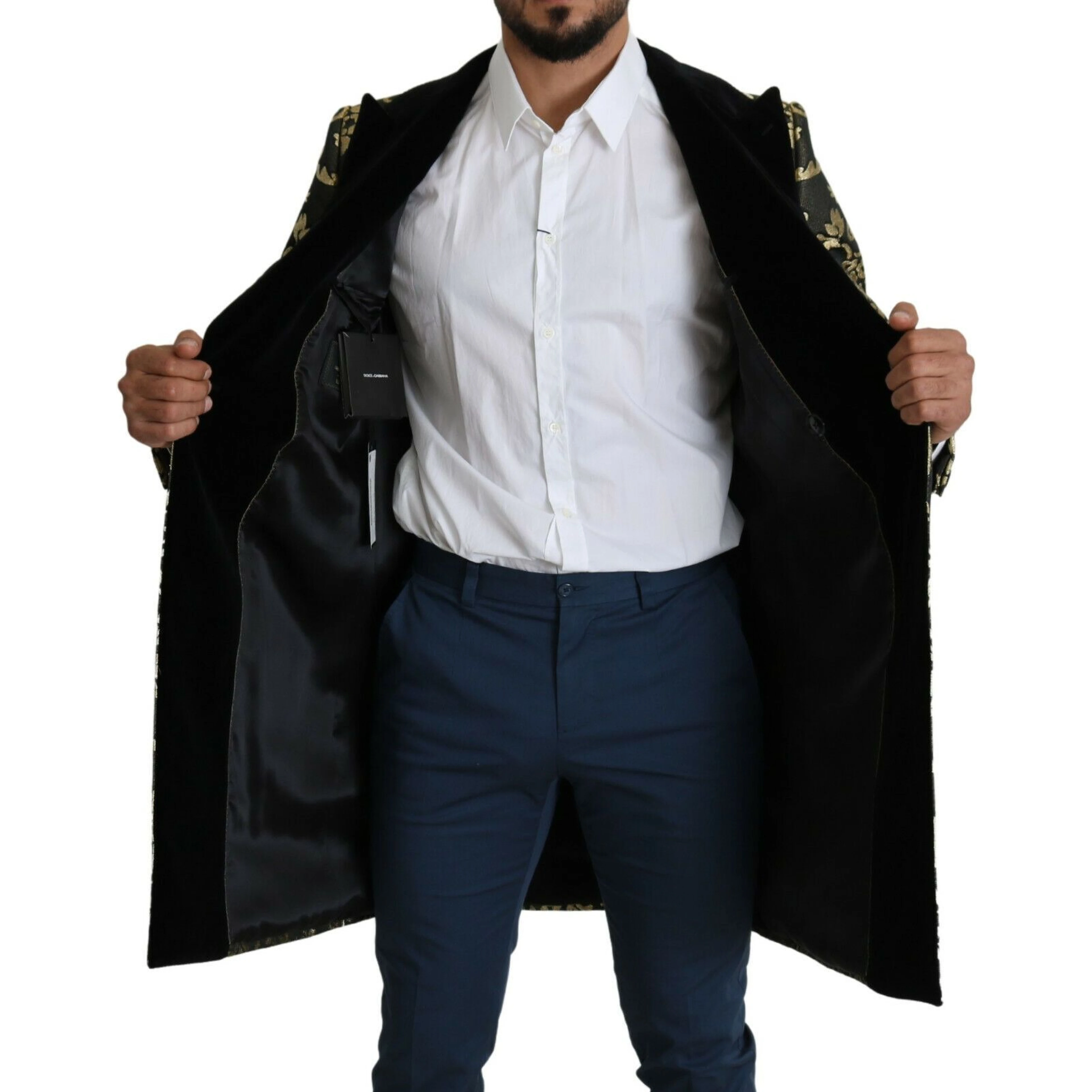 Black Gold Jacquard Long Coat SICILIA Jacket