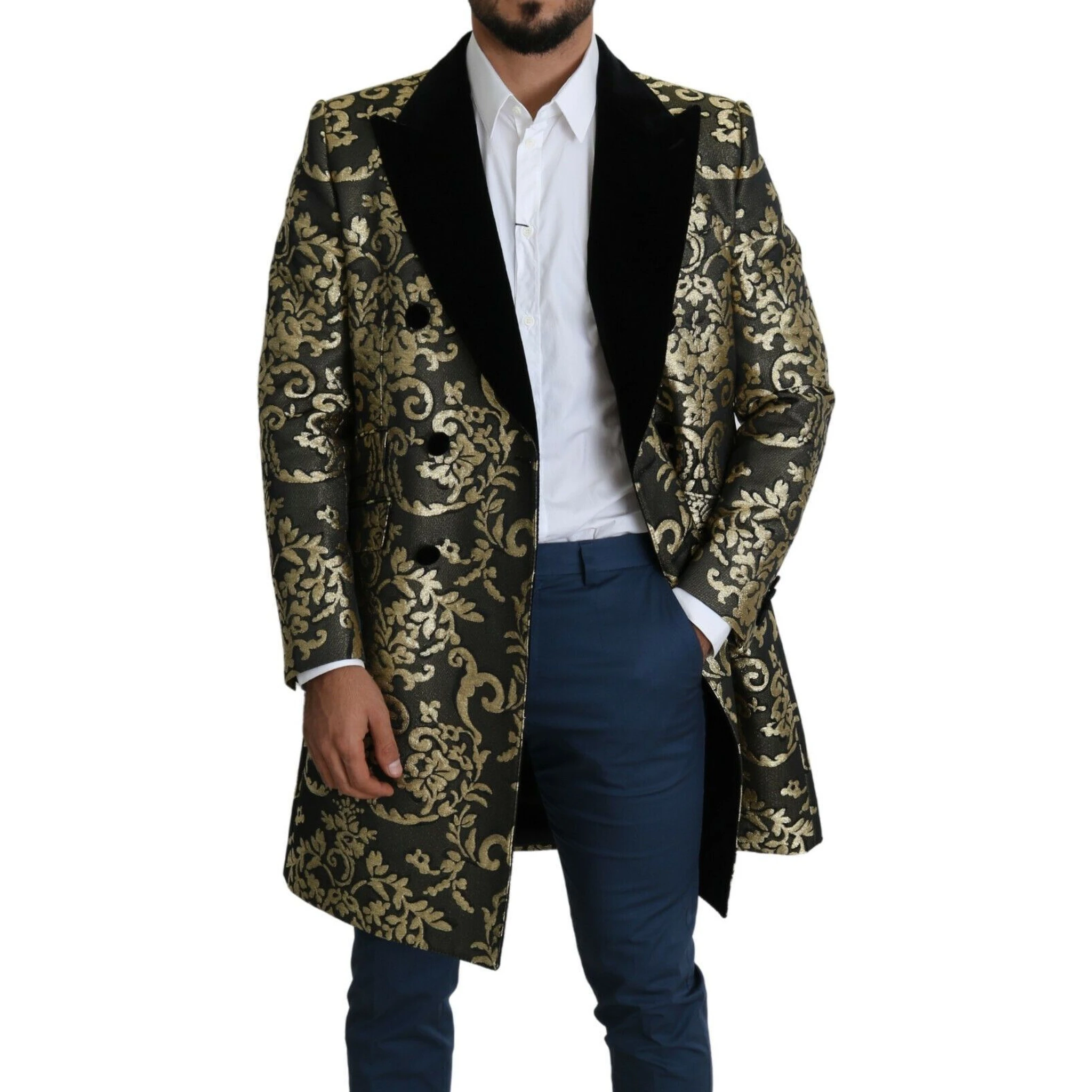 Black Gold Jacquard Long Coat SICILIA Jacket