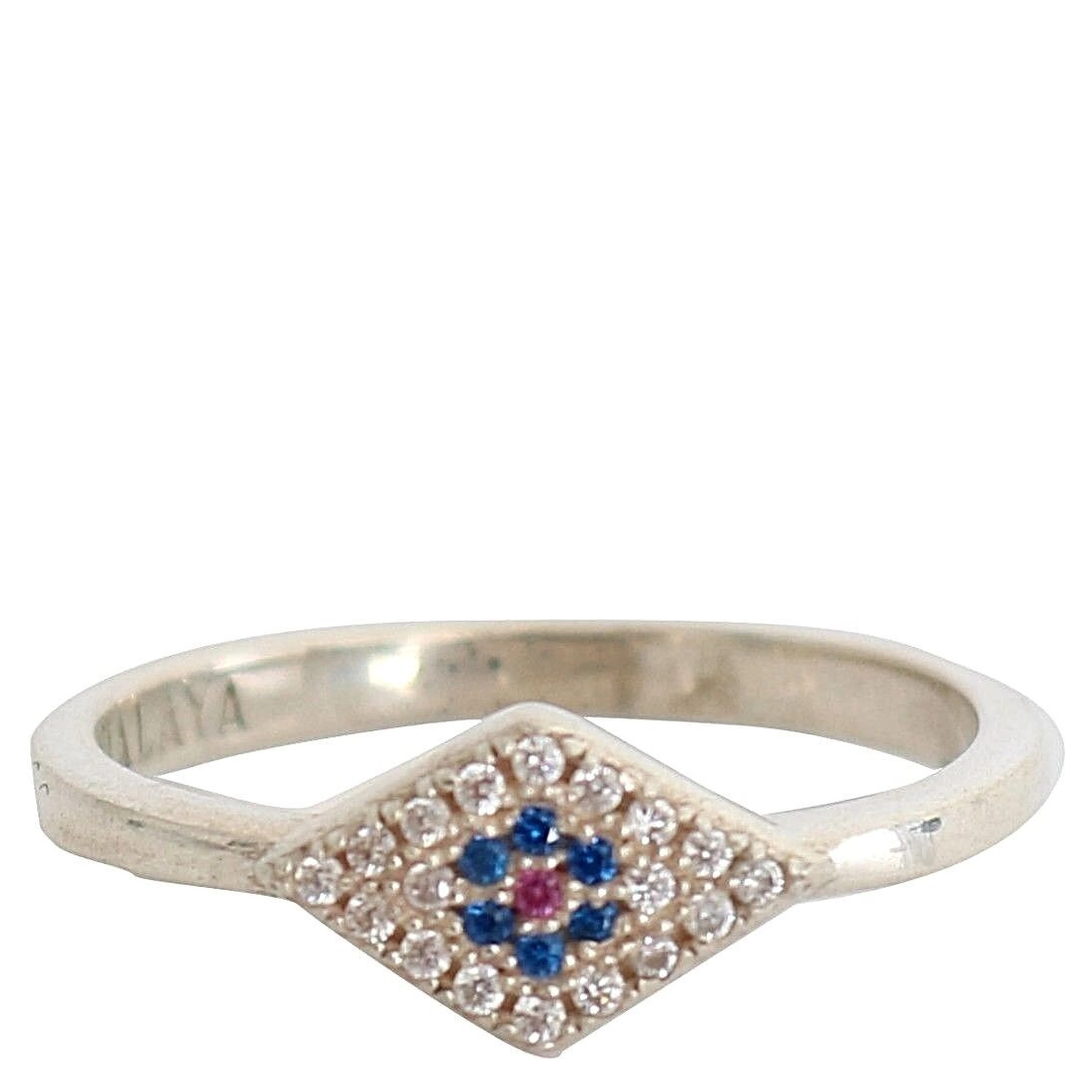 Blue Red CZ 925 Silver Womens Clear Ring