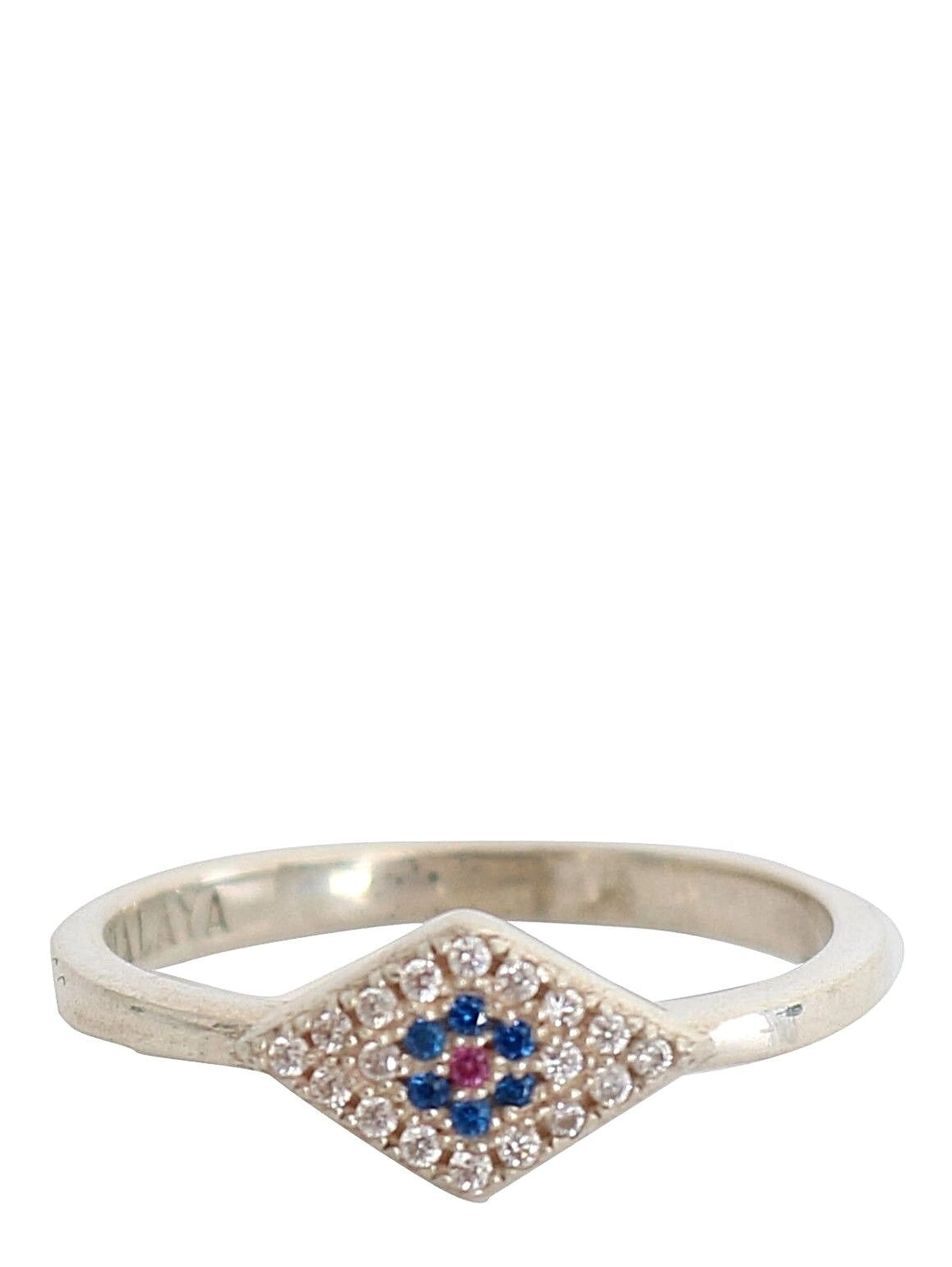 Blue Red CZ 925 Silver Womens Clear Ring