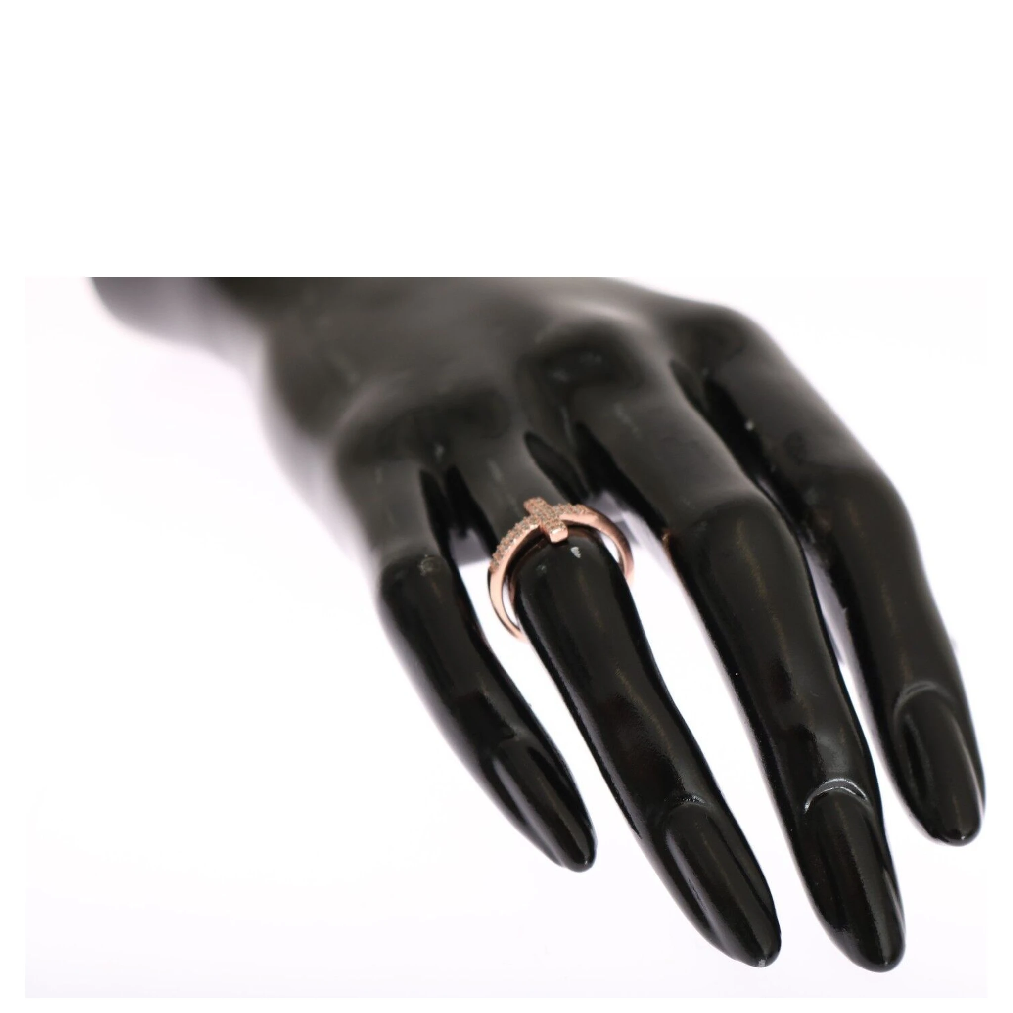 Pink Gold 925 Silver Womens Cross CZ Ring