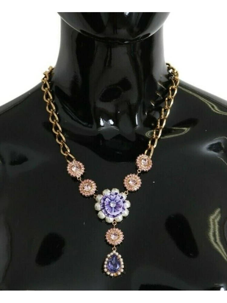 Pink Gold Brass Crystal Purple Pearl Pendants