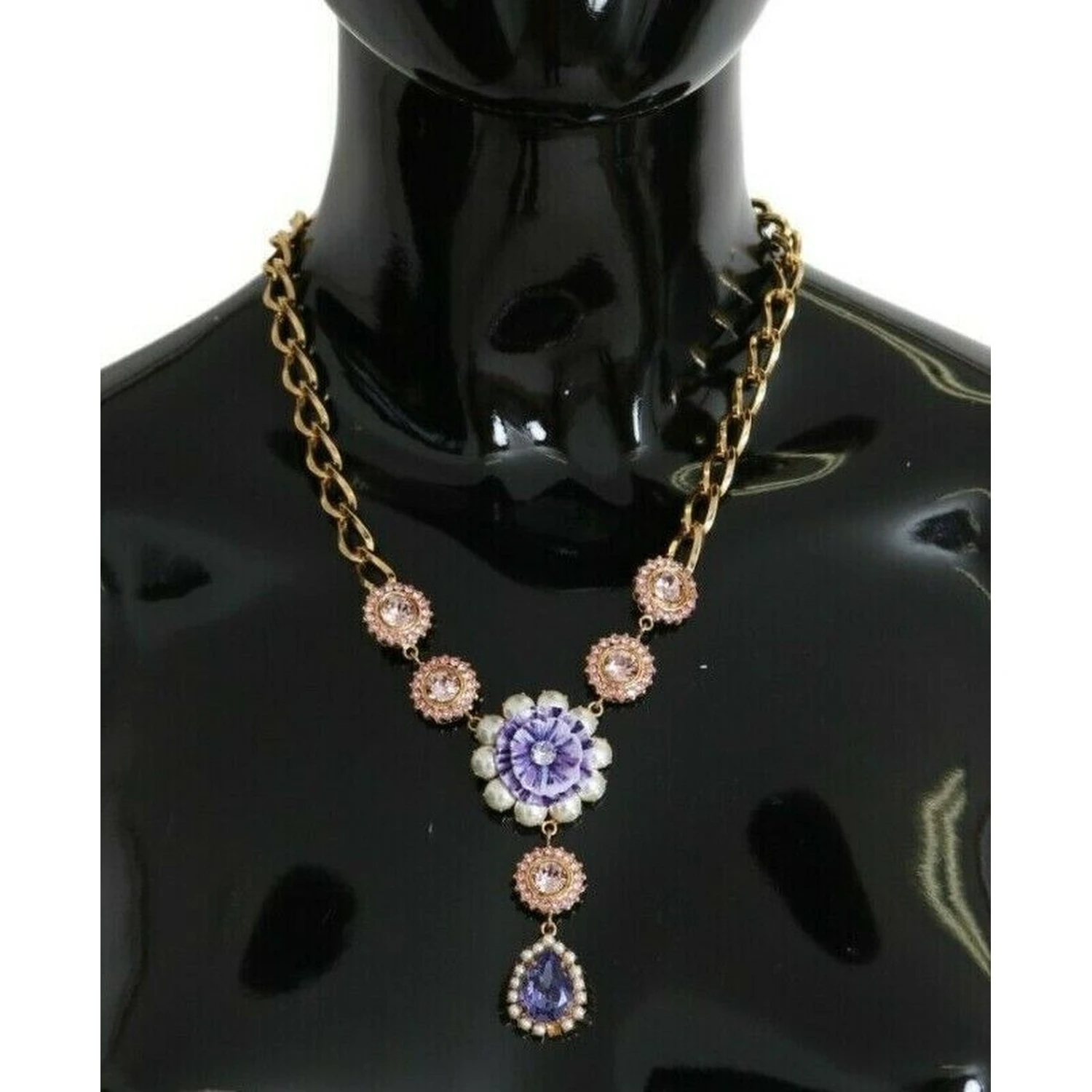 Pink Gold Brass Crystal Purple Pearl Pendants