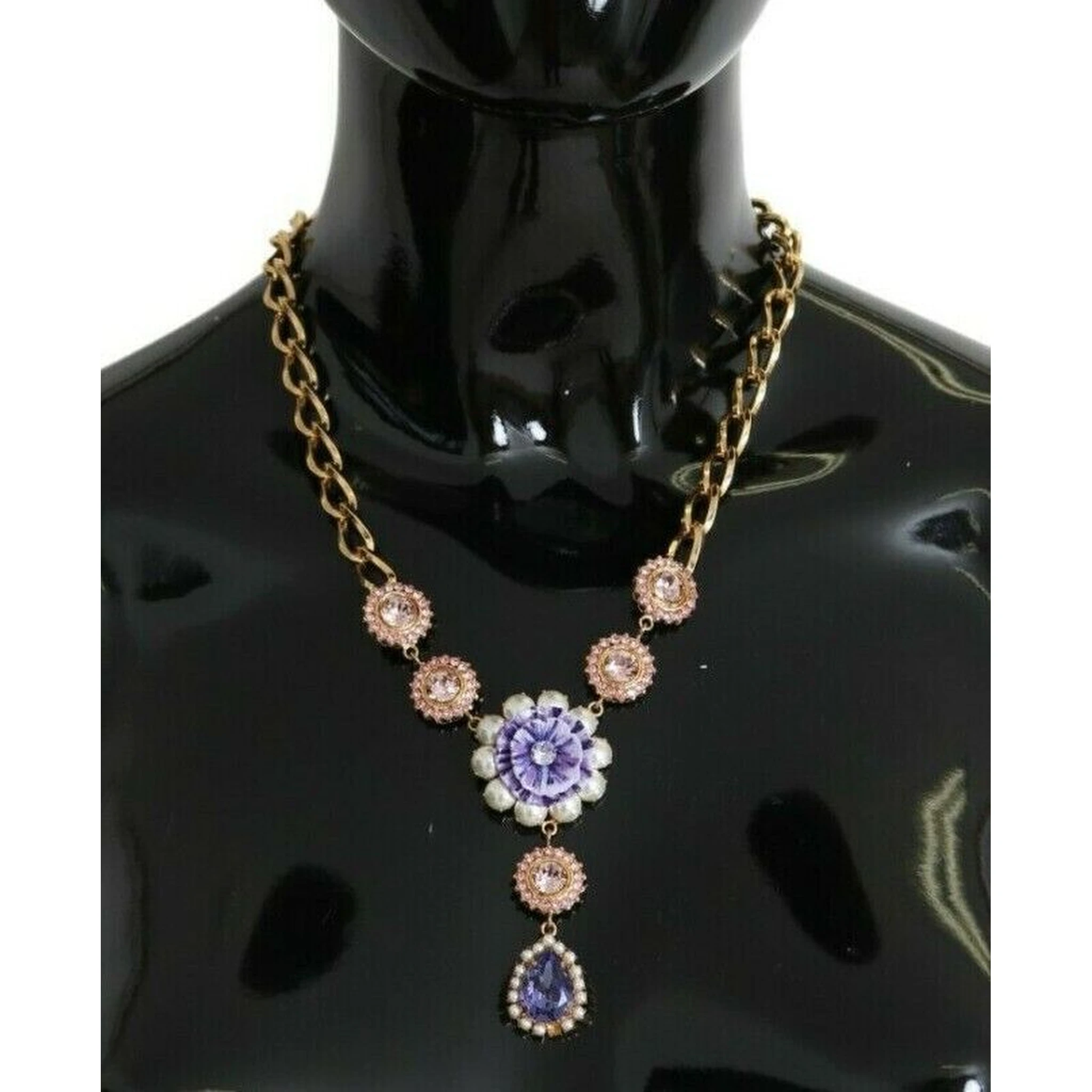 Pink Gold Brass Crystal Purple Pearl Pendants