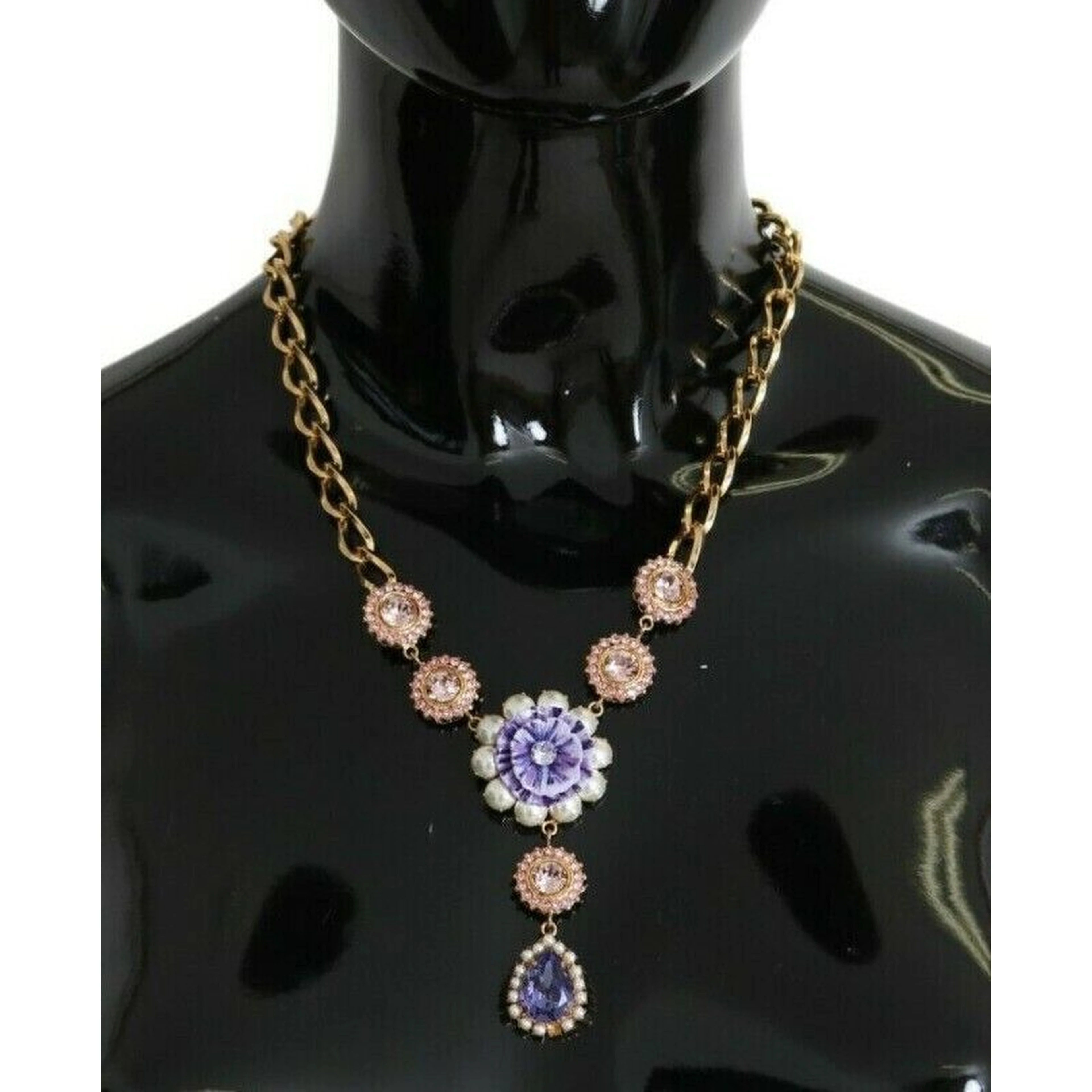 Pink Gold Brass Crystal Purple Pearl Pendants