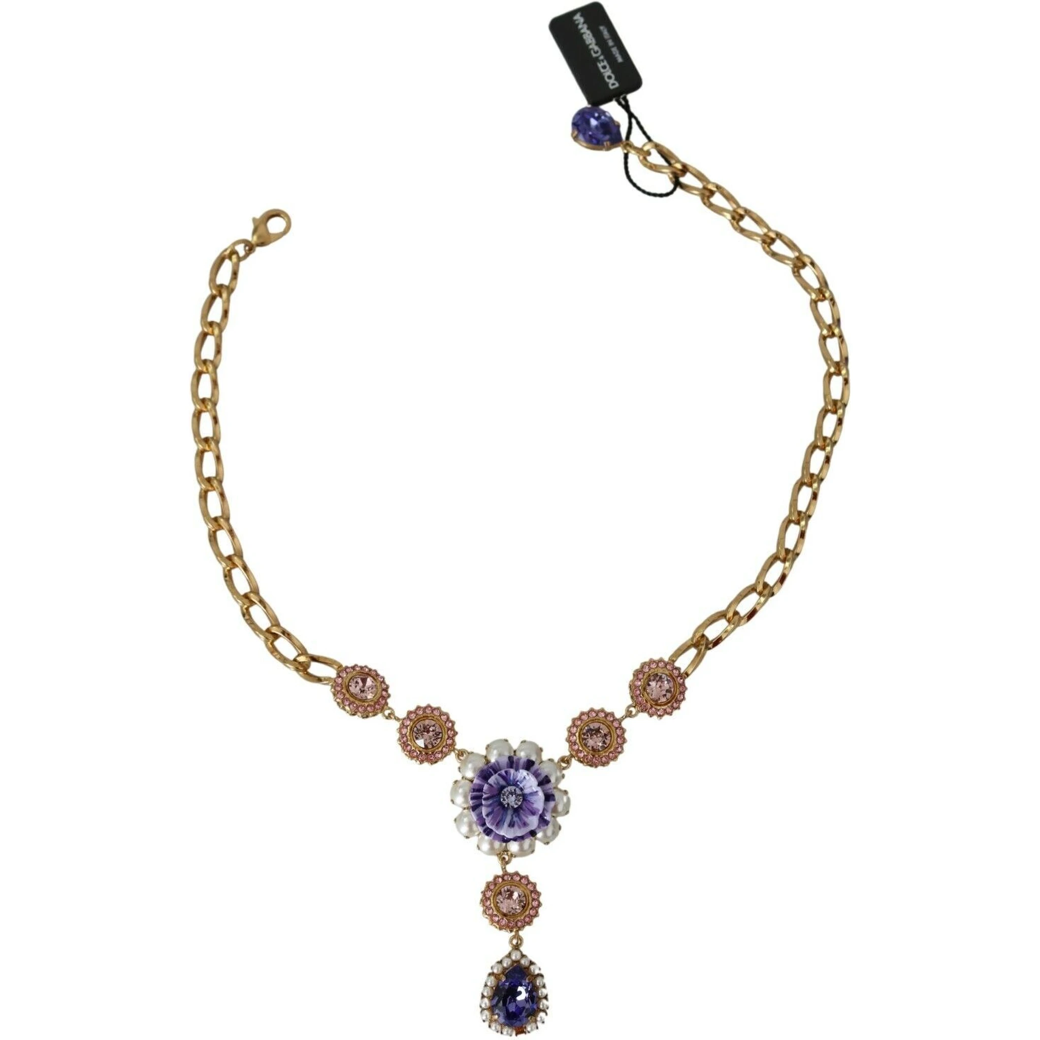 Pink Gold Brass Crystal Purple Pearl Pendants