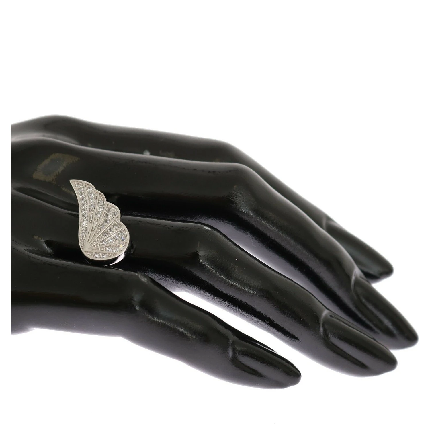 Silver Womens Wing Clear CZ 925 Silver Ring