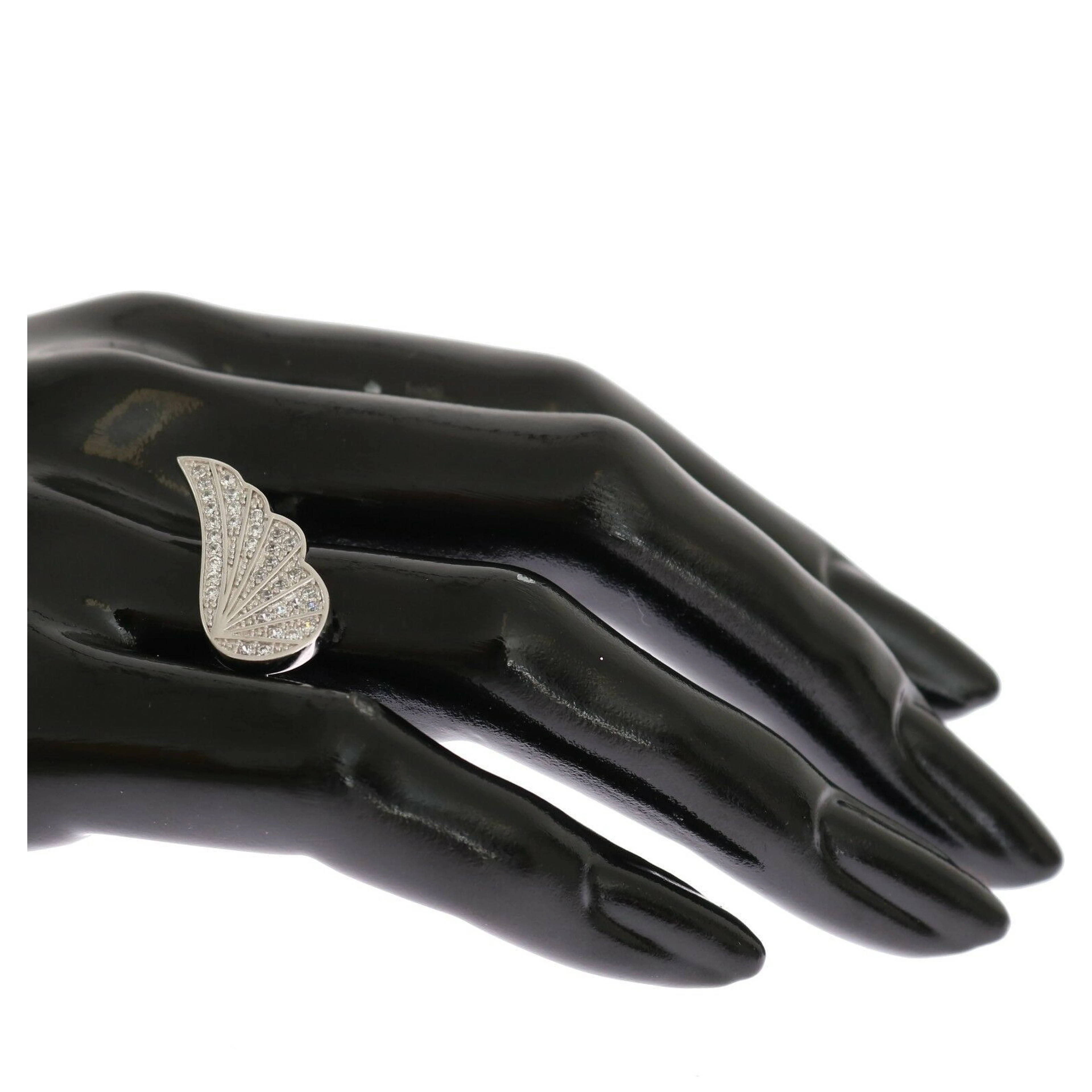 Silver Womens Wing Clear CZ 925 Silver Ring