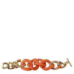 Gold Orange Chain Wide Brass Plastic Bracelet