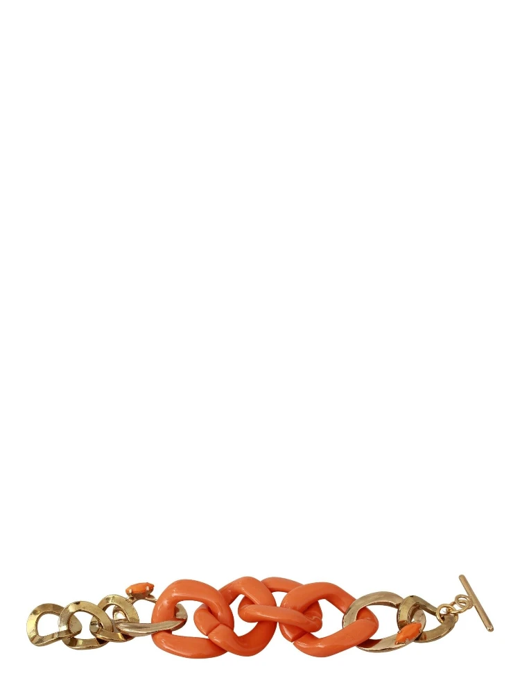 Gold Orange Chain Wide Brass Plastic Bracelet