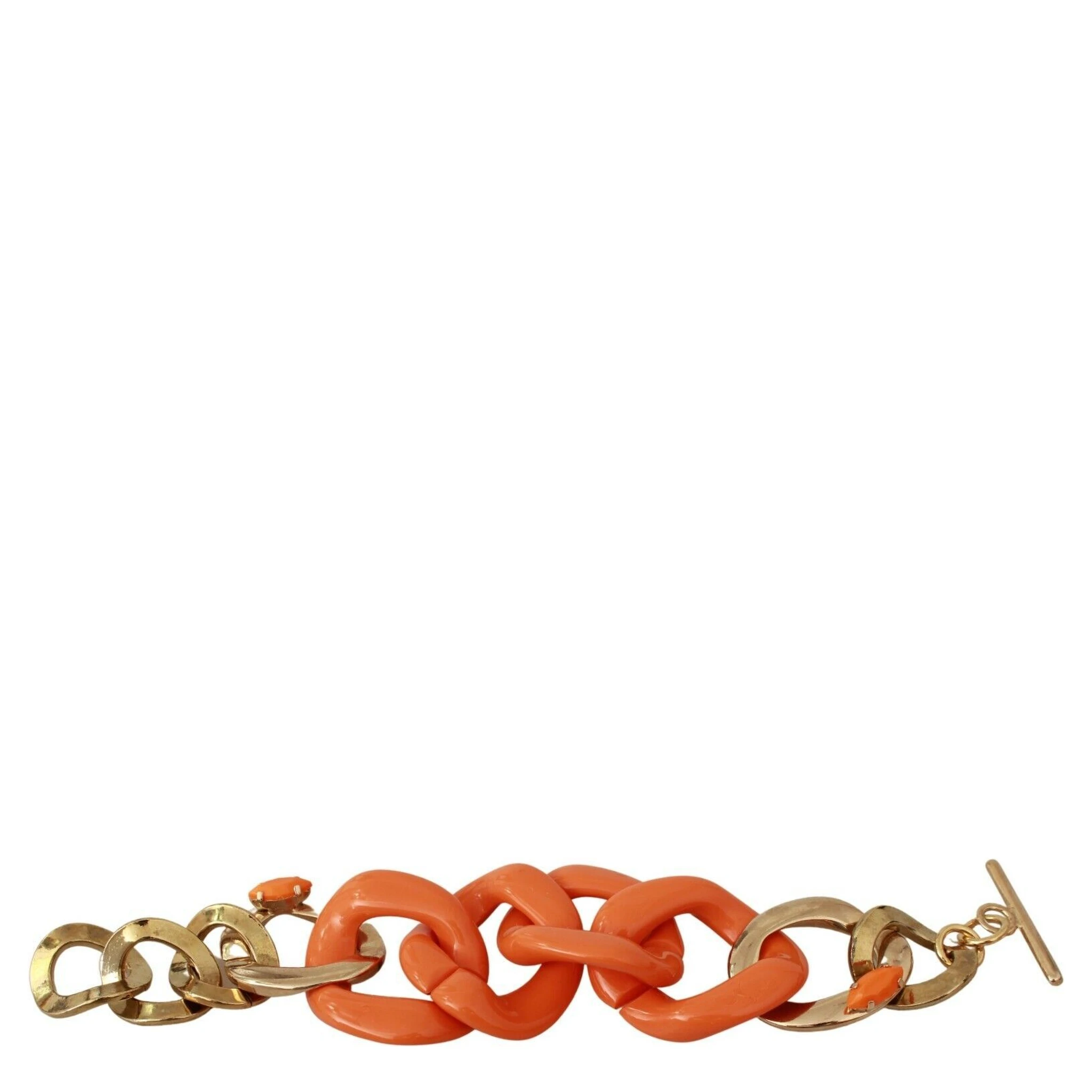 Gold Orange Chain Wide Brass Plastic Bracelet