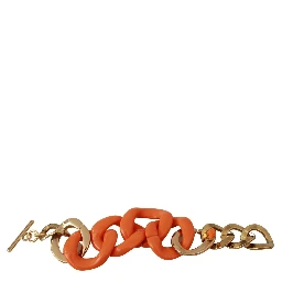 Gold Orange Chain Wide Brass Plastic Bracelet