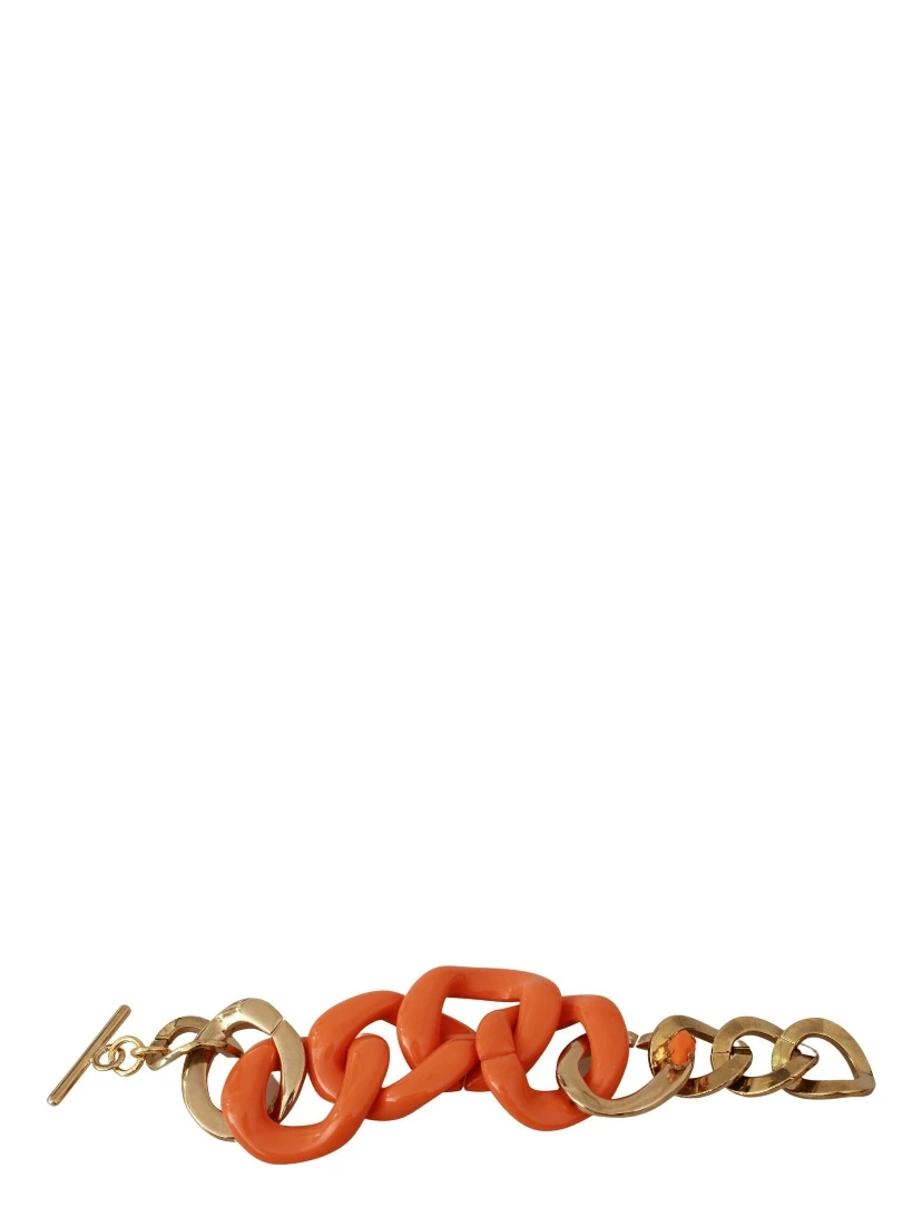 Gold Orange Chain Wide Brass Plastic Bracelet