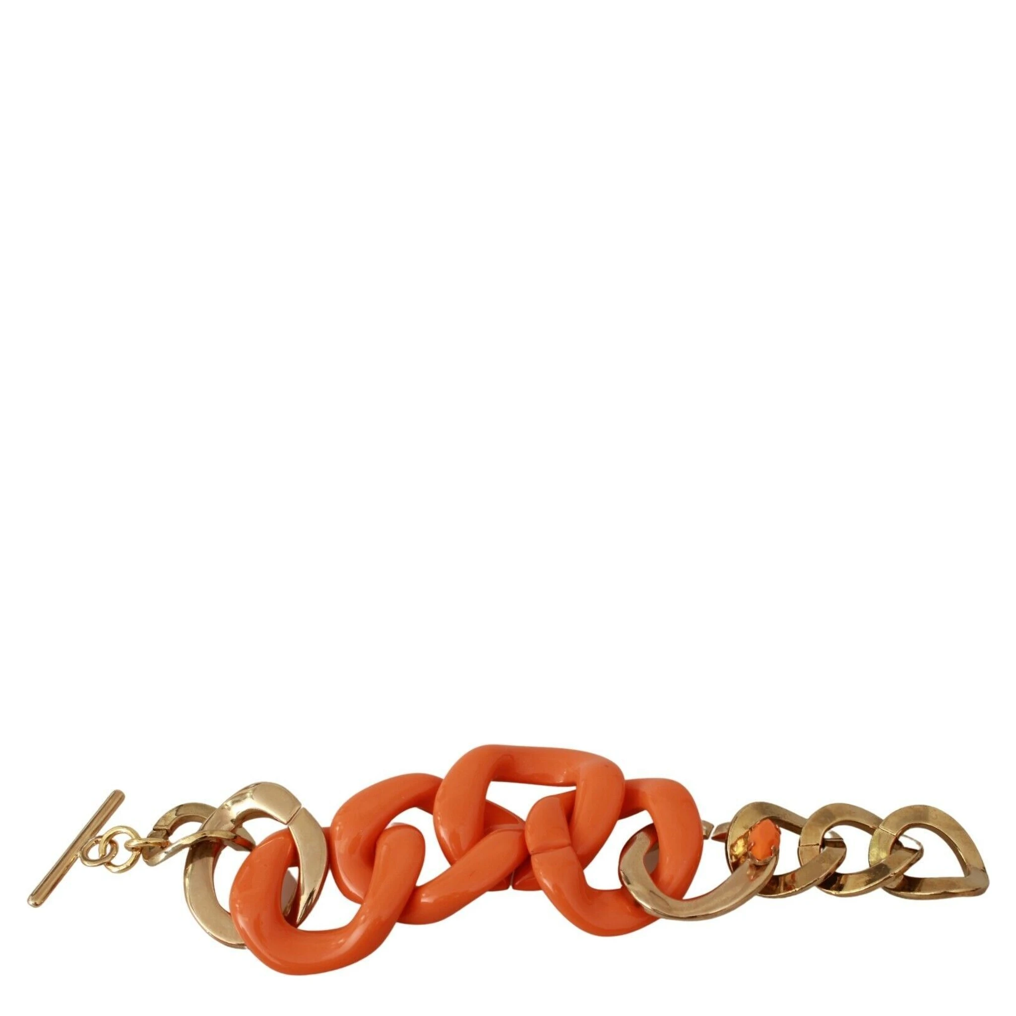 Gold Orange Chain Wide Brass Plastic Bracelet