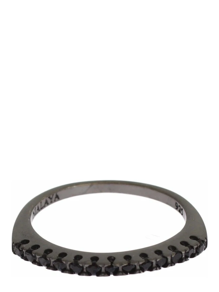 Black CZ Rhodium 925 Silver Womens Ring