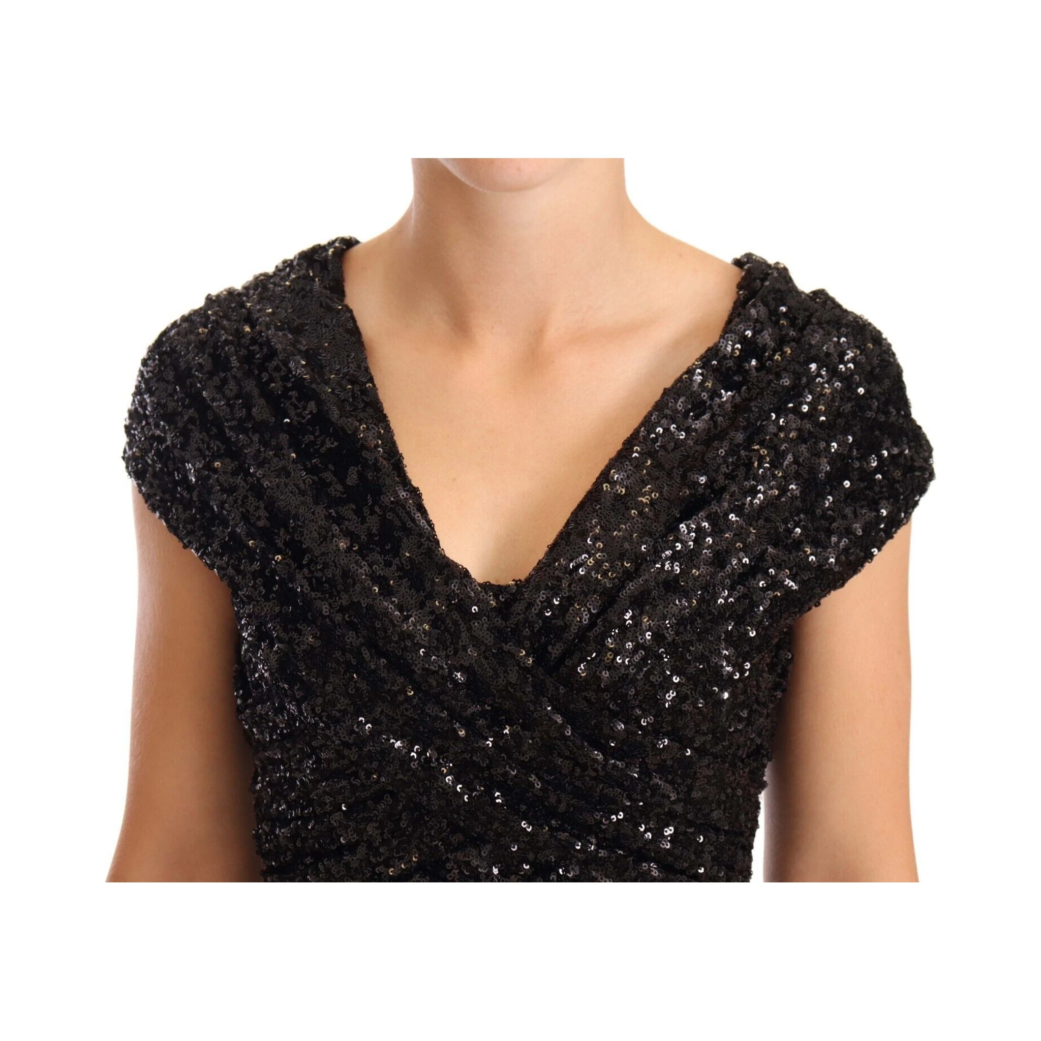 Black Sequined Open Shoulder Long Gown Dress