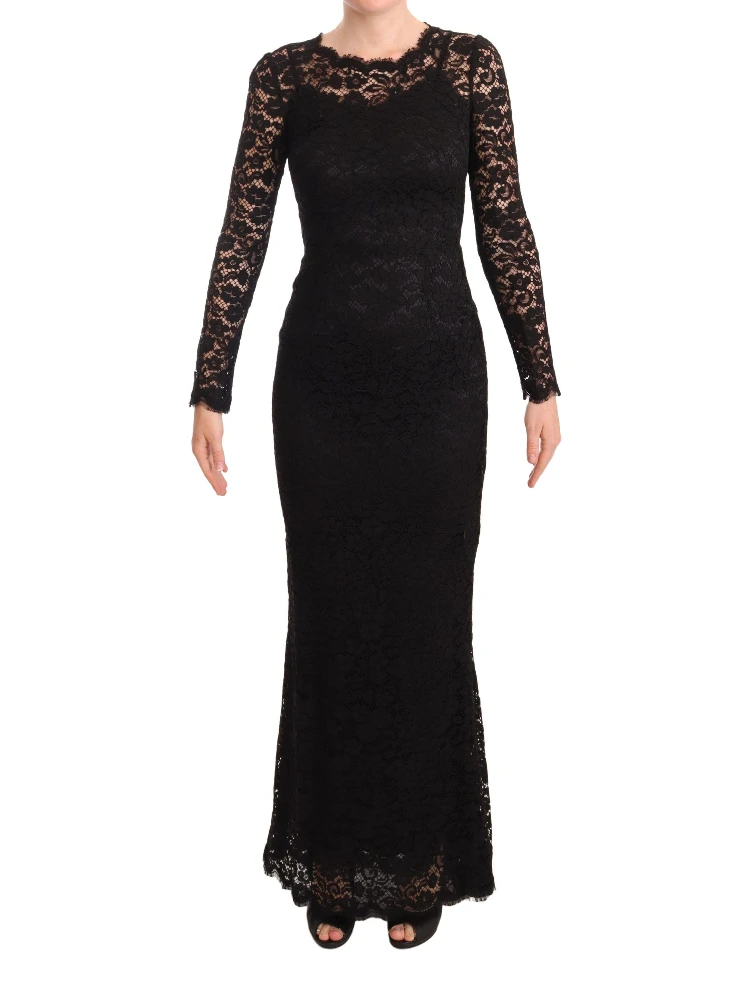 Black Cotton Lace Mermaid Long Sleeves Dress