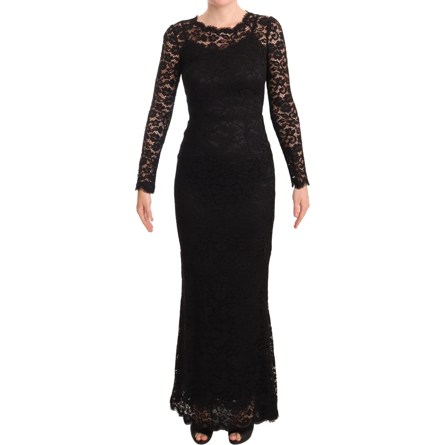 Black Cotton Lace Mermaid Long Sleeves Dress