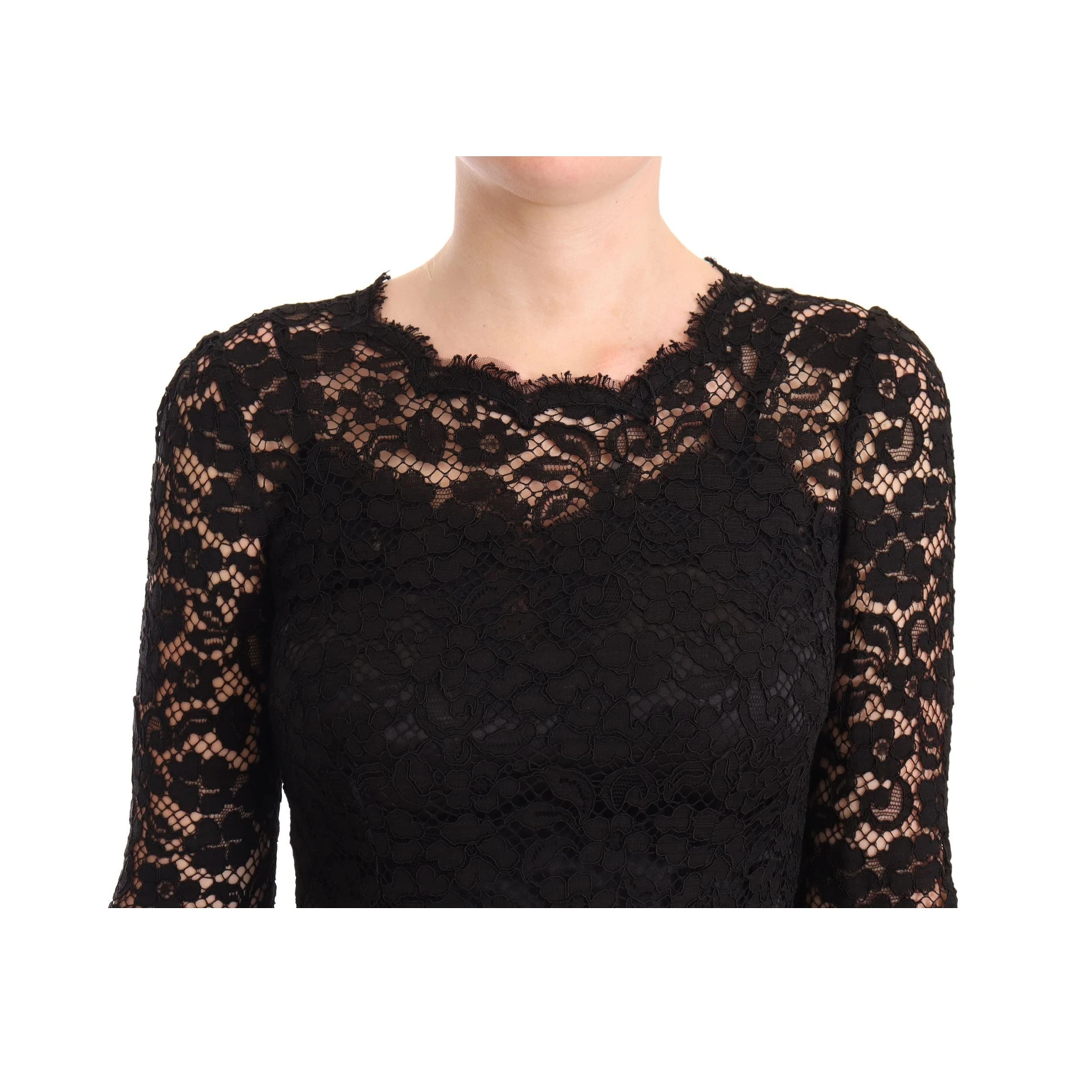 Black Cotton Lace Mermaid Long Sleeves Dress