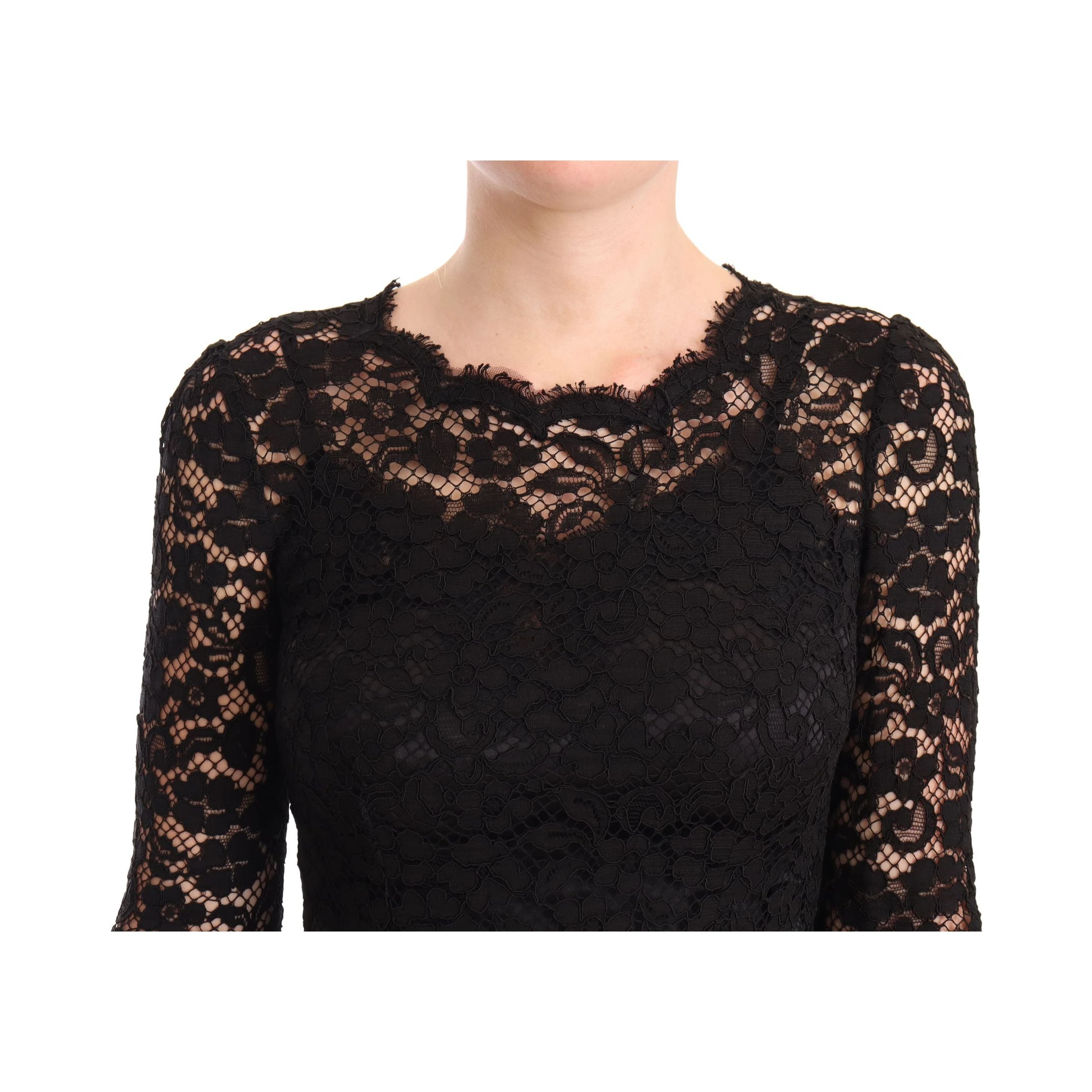 Black Cotton Lace Mermaid Long Sleeves Dress