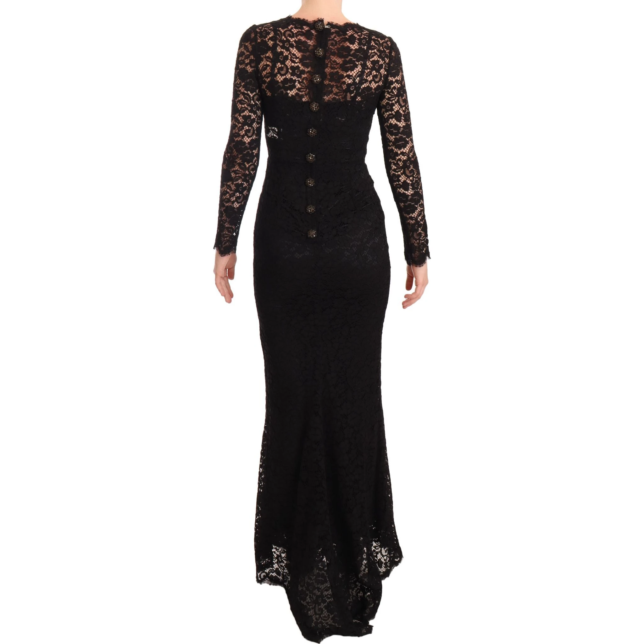 Black Cotton Lace Mermaid Long Sleeves Dress