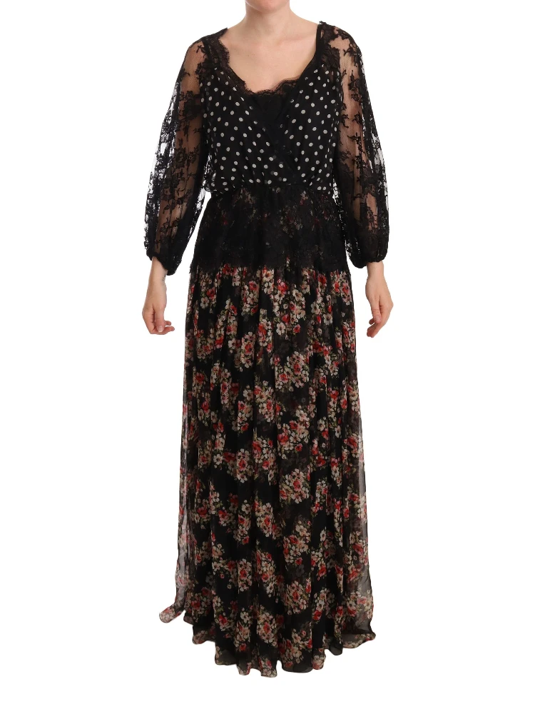 Black Lace Floral Polka Maxi Capri Dress