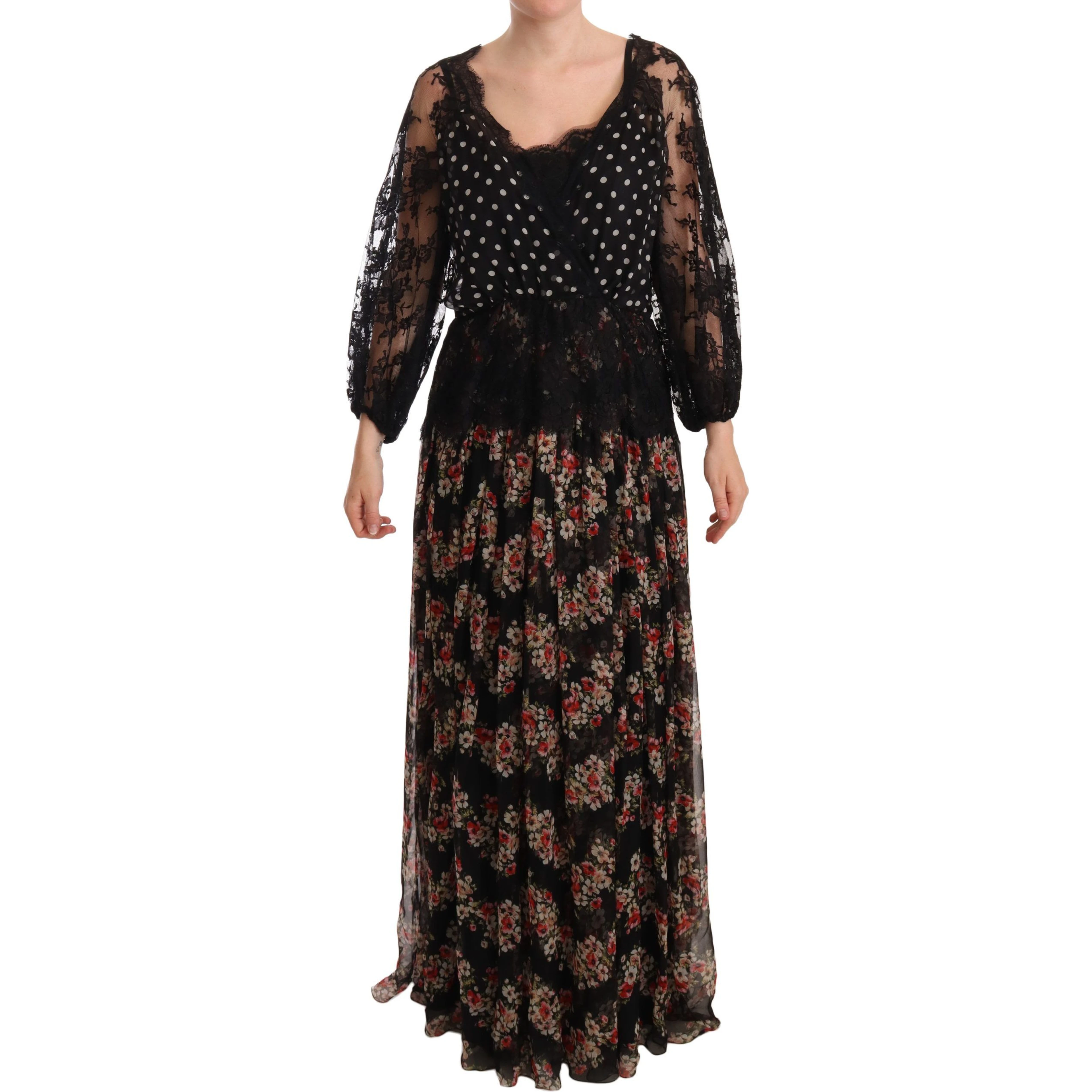 Black Lace Floral Polka Maxi Capri Dress