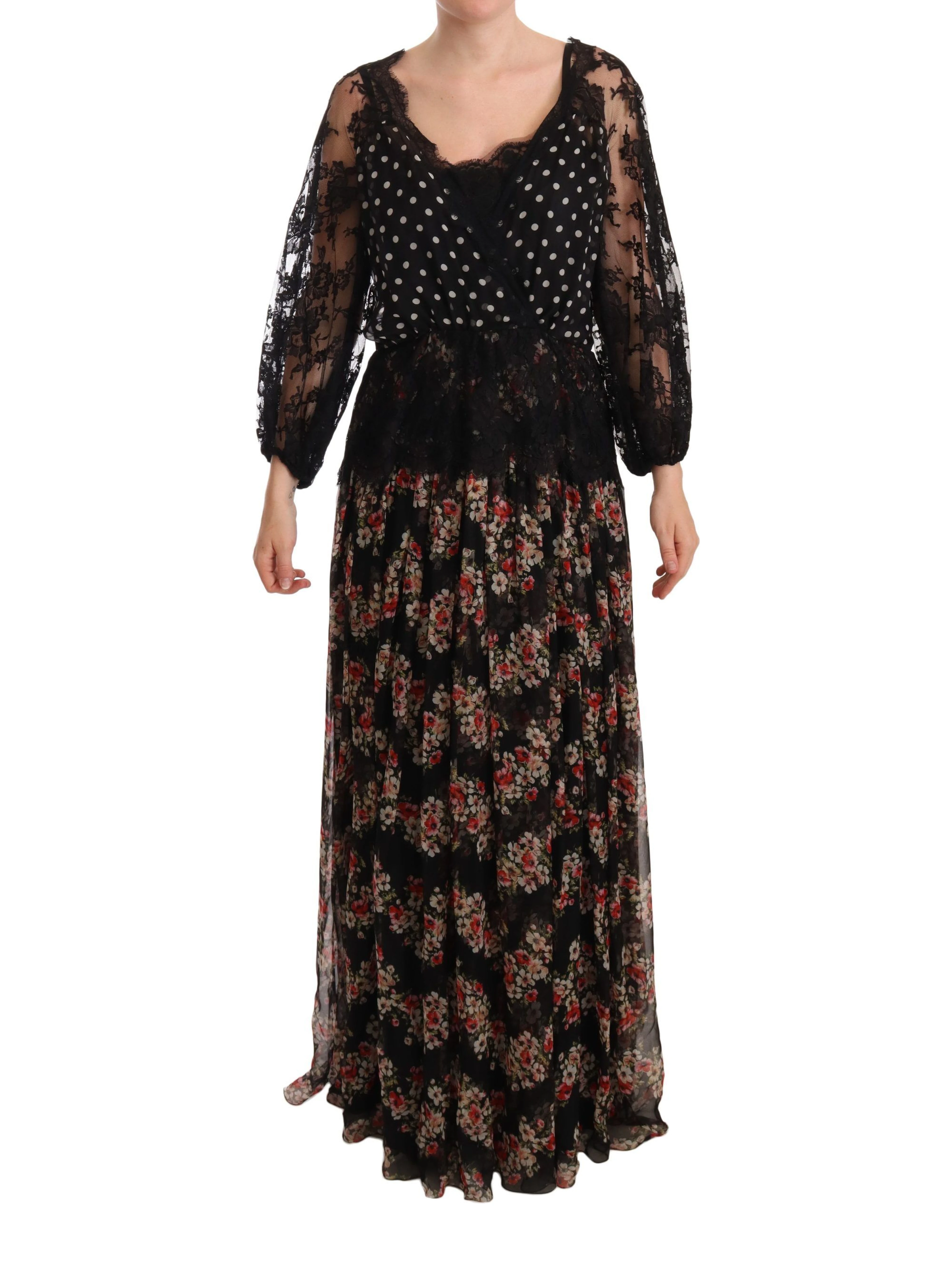 Black Lace Floral Polka Maxi Capri Dress