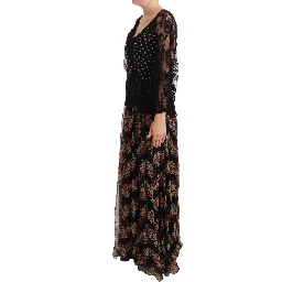 Black Lace Floral Polka Maxi Capri Dress