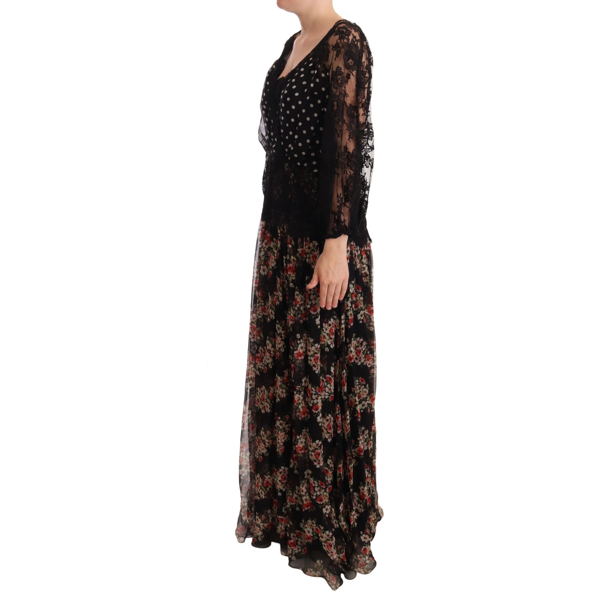 Black Lace Floral Polka Maxi Capri Dress